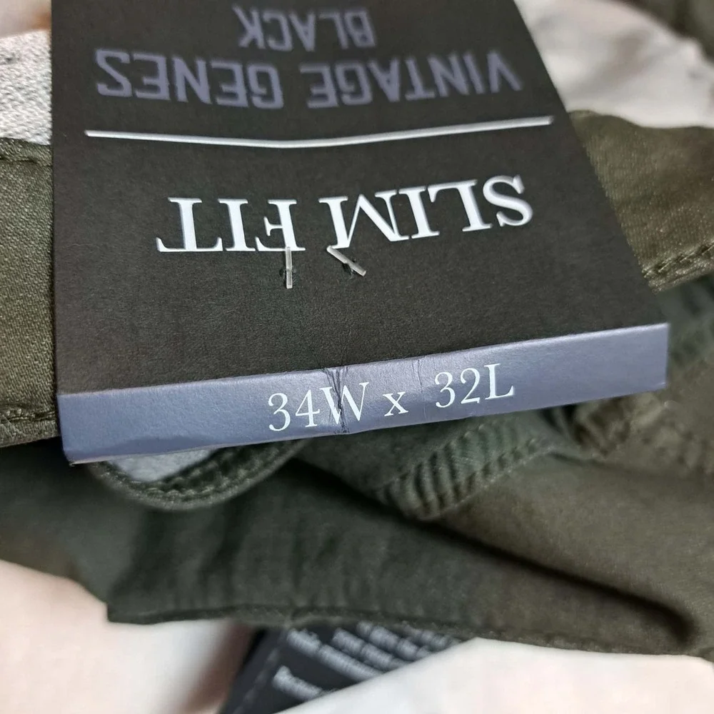 Vintage Genes Black Jeans Men's 34W 32L Green French Terry Denim Stretch NWT NEW